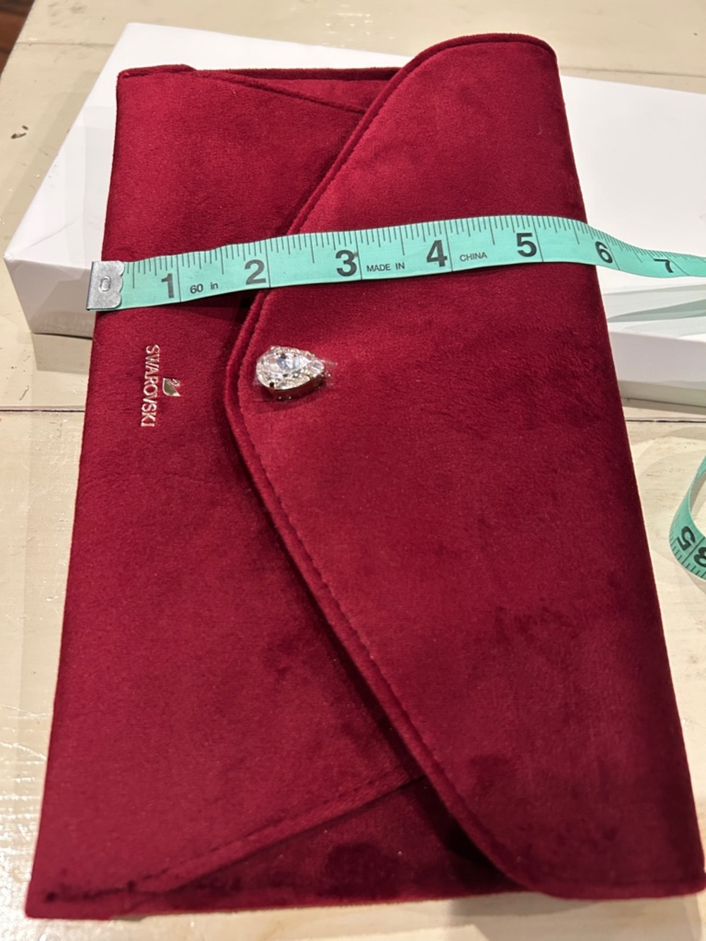 Swarovski Burgundy Red Crystal-Accent Envelope Clutch with Box - Picture 9 of 10